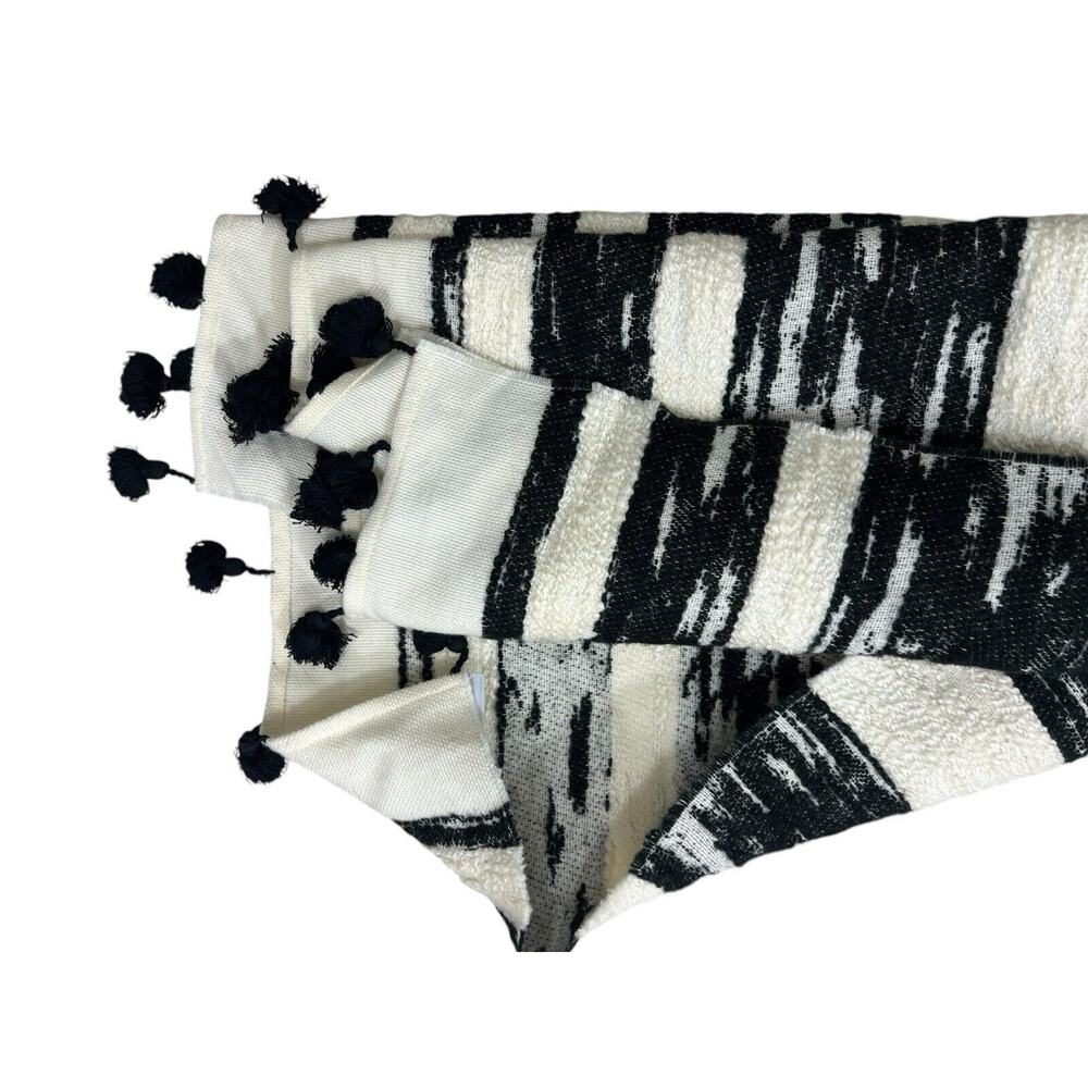 J. Crew Scarf Black Cream Tassels Wrap White Rectangle - Picture 5 of 7